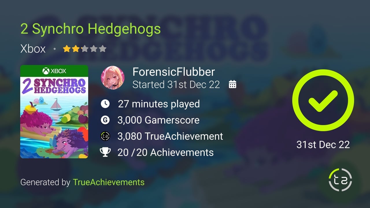 2 Synchro Hedgehogs achievement summary